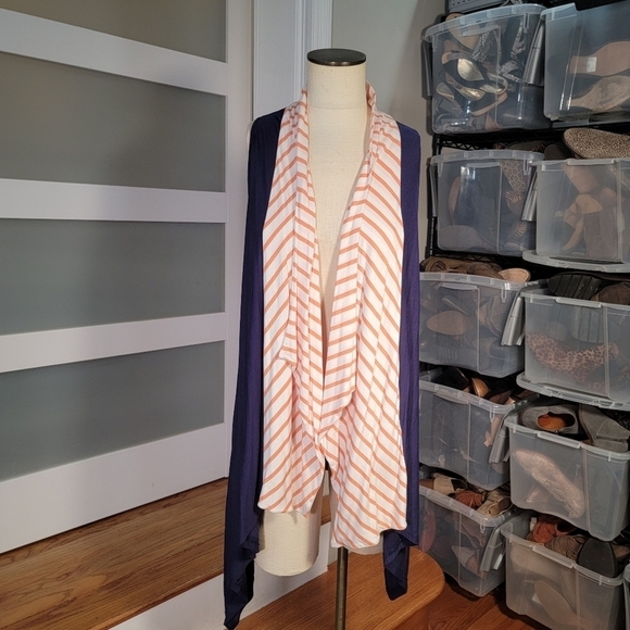 Game Day Girl Stuff Blue duster vest with orange - white stripes Size L - Picture 14 of 15